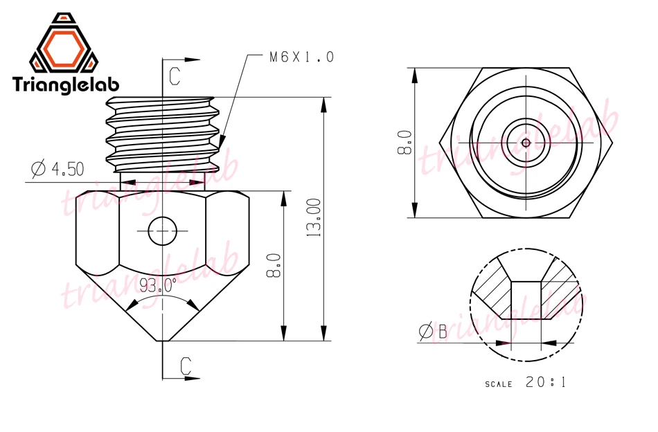 MK8 HS дюза 0.4 мм закалена стомана - TriangleLab