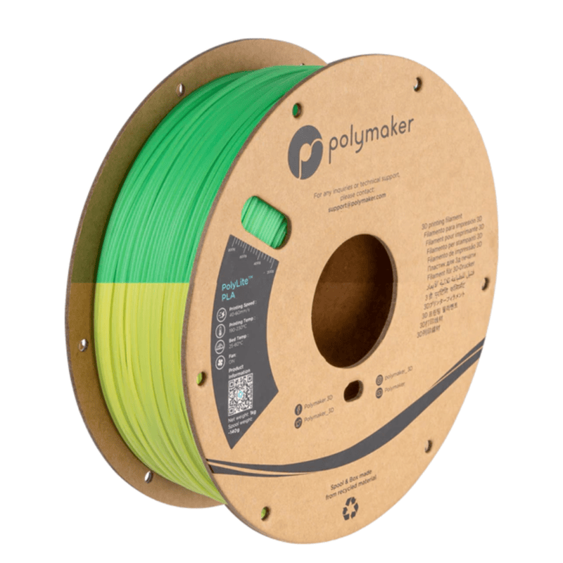 PolyLite PLA - температуро променящ се цвят от зелен към лайм - temperature color change green to lime - Polymaker
